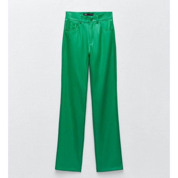 ✨PRICE DROP✨ Woman Coloured Faux Leather Trousers Pant Green sz - Picture 1 of 12